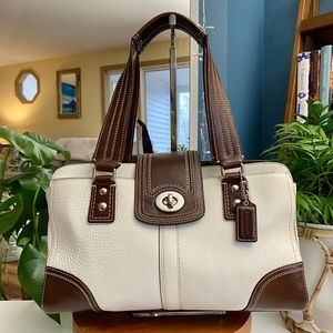 COACH Vintage Pebbled Leather Bag White Brown Satchel